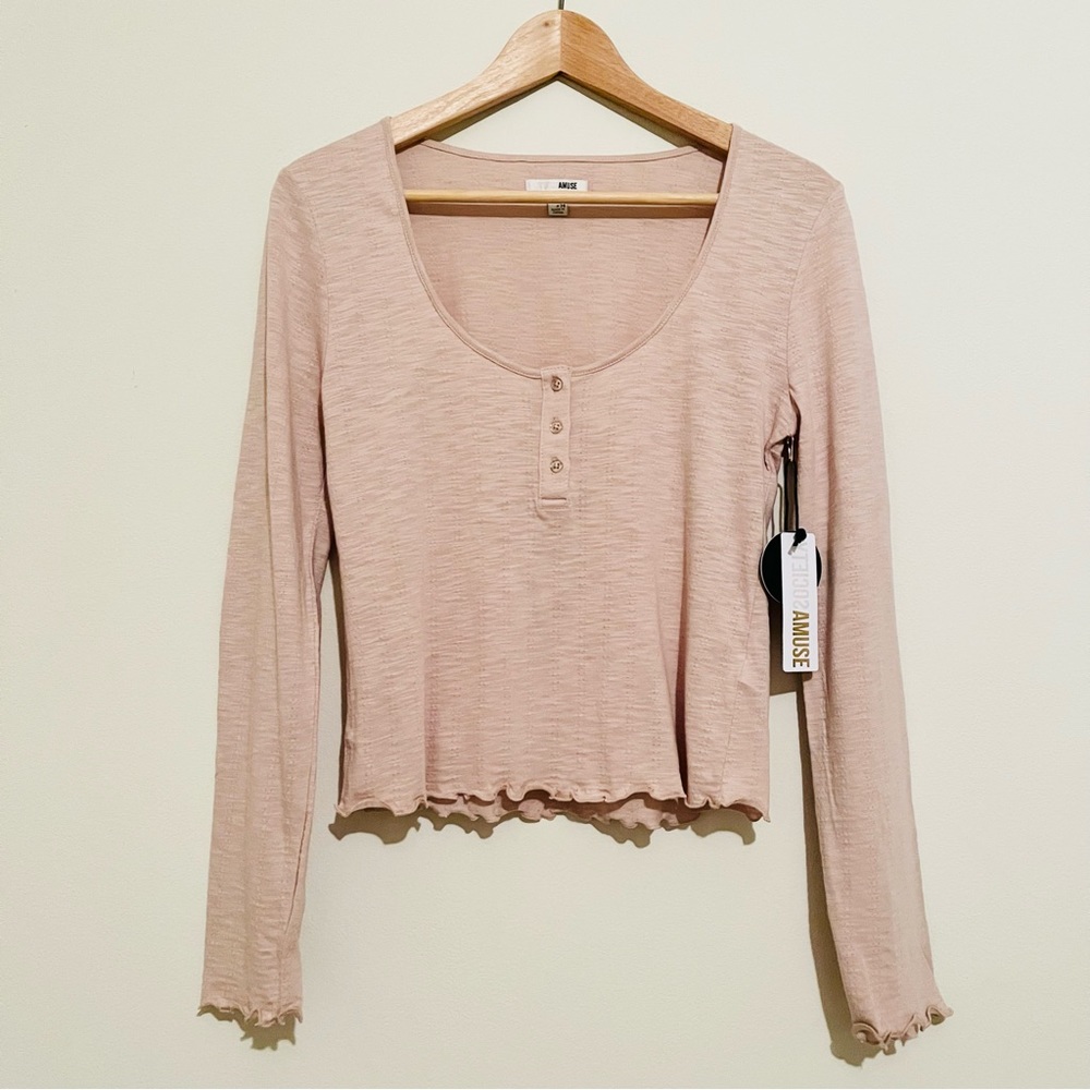 Amuse Society Long Sleeve Knit Top in Cream Size Small